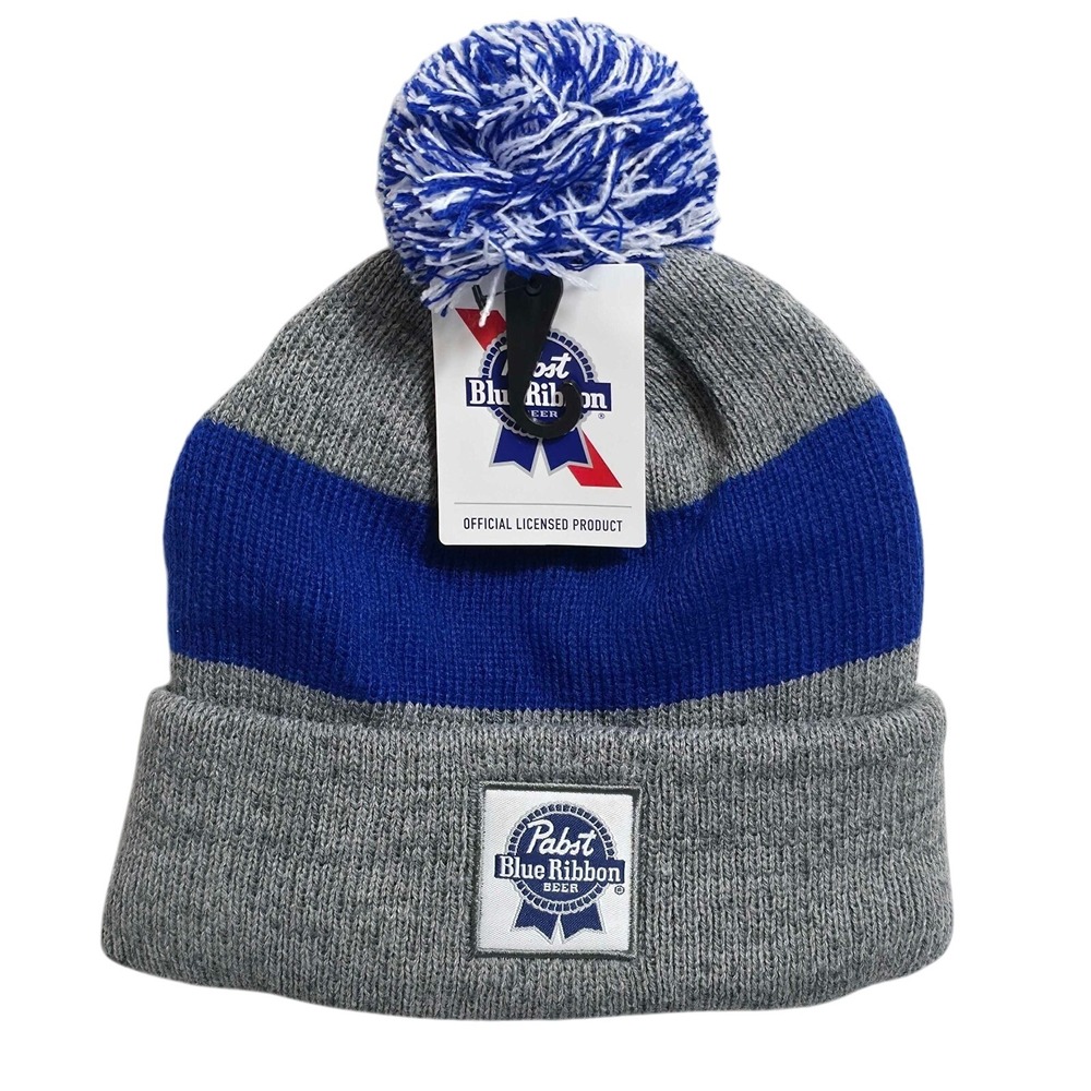 Pabst Blue Ribbon PBR Beer Beanie Knit Hat Blue Grey Officially Licensed NEW NWT